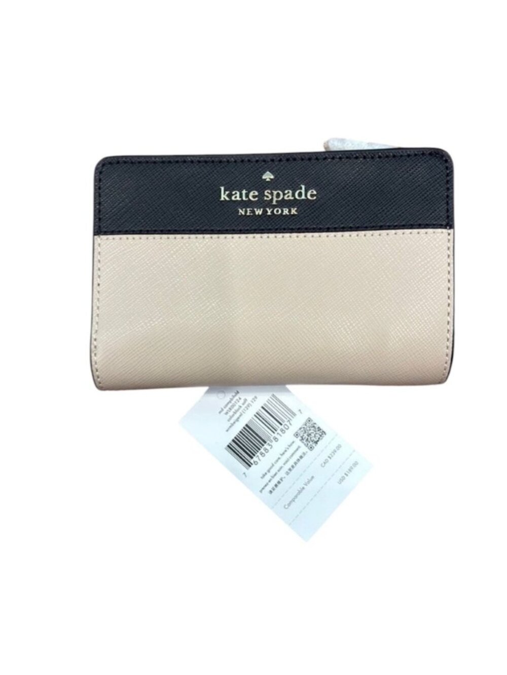 Kate Spade WLR00124 Medium Compact Bifold Wallet Warm Beige Multi NWT $189